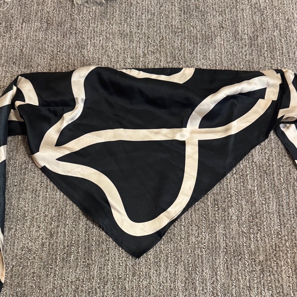 Black Silk top with Cream Ribbon Pattern